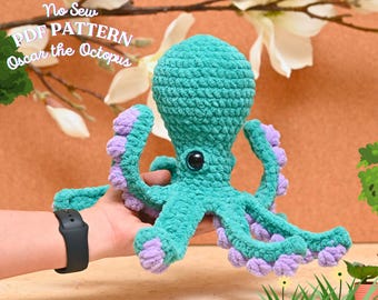 縫わないかぎ針編みのタコのパターン：あみぐるみぬいぐるみ（PDFパターン）