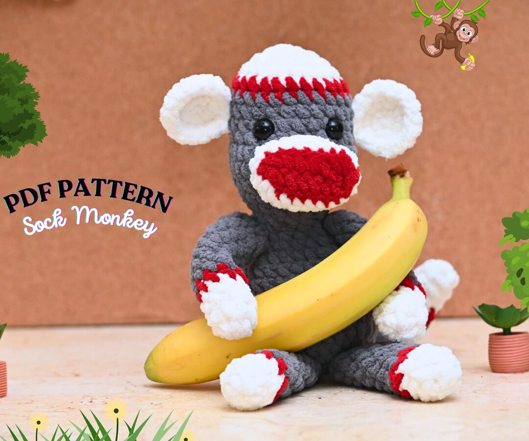 Sock Monkey Crochet Pattern, Monkey Crochet Pattern, Low Sew