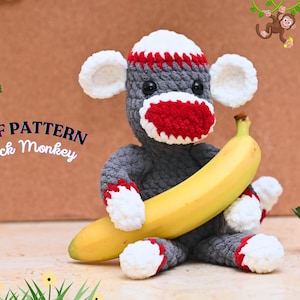 Sock Monkey Crochet Pattern: Low Sew Amigurumi (PDF Pattern)
