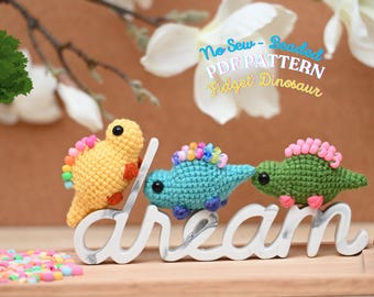 No Sew Beaded Fidget Stegosaurus Crochet Pattern | Sensory ASMR Toy | PDF in English