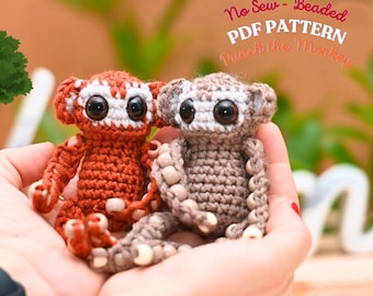 No sew Punch the Monkey Crochet Pattern, Beaded Amigurumi, Digital PDF Download