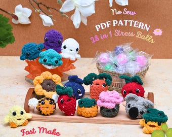 28-in-1 No-Sew Crochet Stress Ball Pattern Bundle | 15 Minute Beginner Friendly Amigurumi Plushie (PDF)
