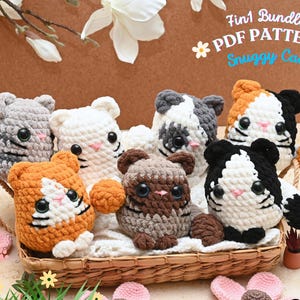7in1 Snuggly Cats Crochet Pattern No Sew, No Sew Amigurumi Crochet Patterns, Cute Cat Plushies Pattern, Crochet Plushies Pattern Bundle