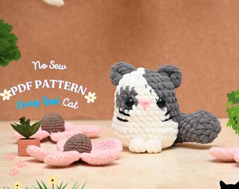 Grey Spot Cat Häkelanleitung, No Sew Amigurumi (PDF-Muster)