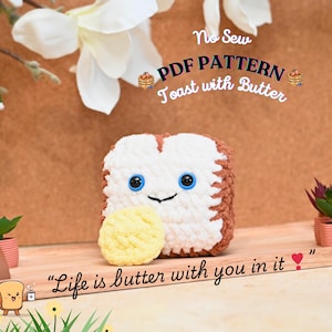 Bread And Butter Crochet Pattern, Food crochet, Food Decor, Crochet Pattern, toast amigurumi, toast plushie, motivational quotes crochet