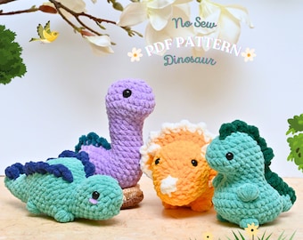 No Sew Dinosaur Crochet Pattern: Amigurumi T-Rex, Triceratops, Stegosaurus, Brachiosaurus (PDF Pattern)