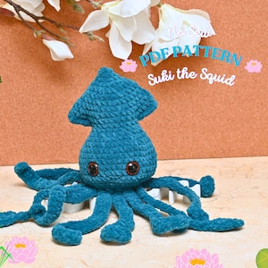 Squid No Sew Crochet Pattern, squid crochet pattern, No Sew Amigurumi Crochet Patterns, Crochet Pattern, Plushie Pattern, ocean plushie