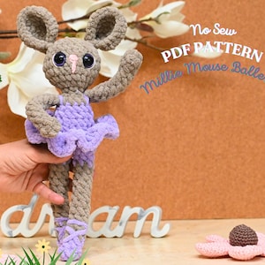 Millie Mouse Ballerina No Sew Crochet Pattern, Mouse crochet, Ballerina Crochet Pattern, Mouse crochet amigurumi, crochet mouse ballerina