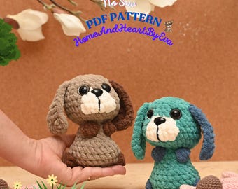 縫わない立ち姿の子犬のかぎ針編みパターン：あみぐるみ犬（PDFパターン）