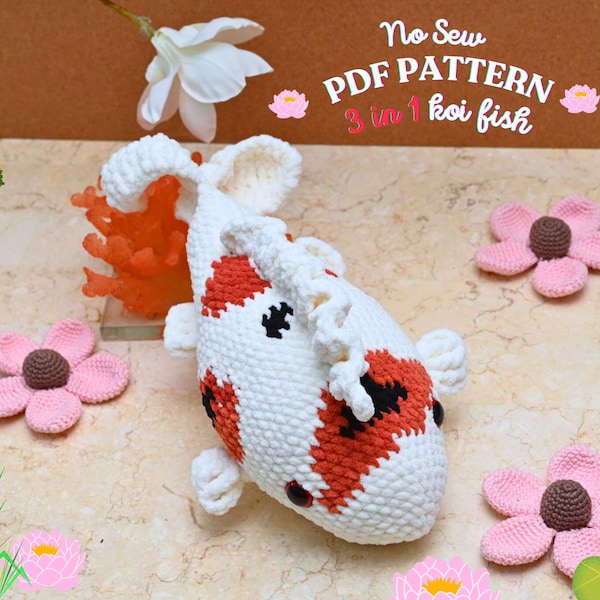 JUMBO Koi Fish Crochet Pattern | No Sew Giant Amigurumi Plushie (PDF)