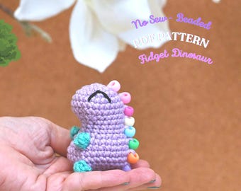 No Sew Beaded Fidget Dinosaur Crochet Pattern | Sensory ASMR Toy | PDF in English