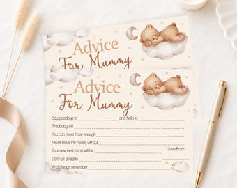 Baby Shower Keepsake Advice Cards in our Teddy Theme 10 - 40 Guest Packs