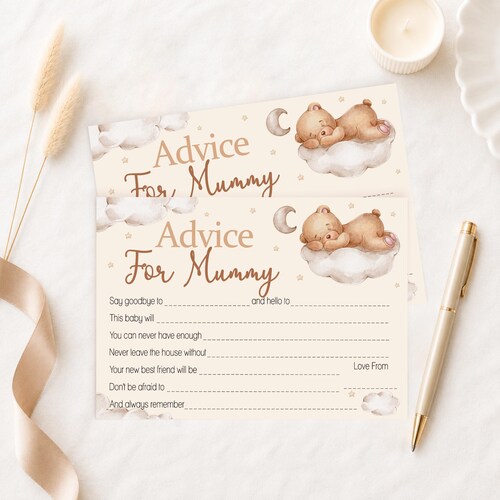Baby Shower Keepsake Advice Cards in our Teddy Theme 10 - 40 Guest Packs