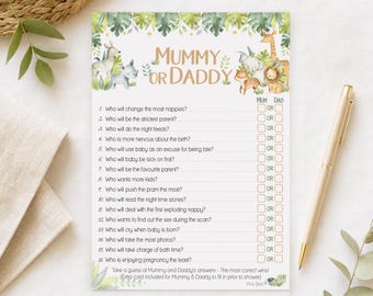 Baby Shower Game Mummy or Daddy in Baby Safari Theme 10 - 40 Players