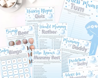 Blue Moon and Stars - Stylish Baby Shower Games 20 Player packs