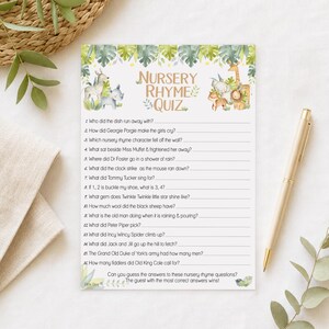 Baby Shower Game Nursery Rhyme Quiz in Baby Safari Theme 10 - 40 Players
