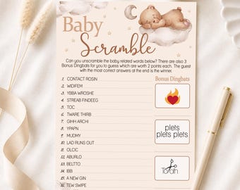 Baby Shower Game - Baby Scramble in Teddy Bear Theme 10 - 40 Players