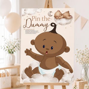 Baby Shower Game - Pin The Dummy On The Baby, Ethnic Edition in Teddy Bear Theme, Unisex suitable for Boy or Girl