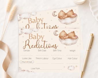 Baby Shower Game Prediction Cards in Teddy Theme 10 - 40 Players