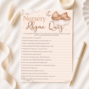Baby Shower Game Nursery Rhyme Quiz in Teddy Bear Theme 10 - 40 Players