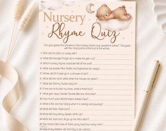 Baby Shower Game Nursery Rhyme Quiz in Teddy Bear Theme 10 - 40 Players