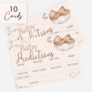 Teddy Bear Baby Shower Prediction Cards Keepsake Game Baby Predictions Cards Neutral Baby Shower 10 Guest