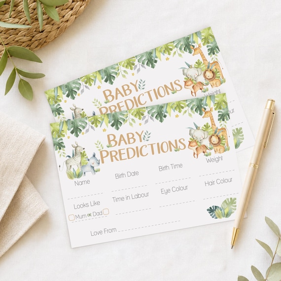 Baby Shower Game Prediction Cards in Baby Safari Theme 10 - 40 Players