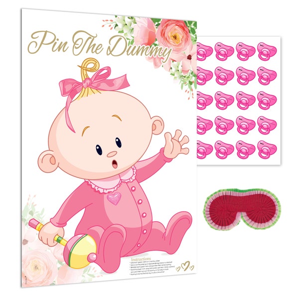Pin The Dummy On The Baby, Caucasian, Floral Range, Pink, Girl, Flowers, Baby Shower Game