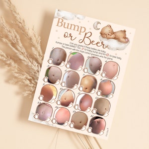 Juego de Baby Shower Bump or Beer con temática de osito de peluche para 10 a 40 jugadores