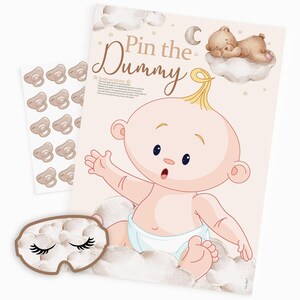 Baby Shower Game Pin The Dummy On The Baby in Teddy Bear Theme. Unisex/Neutral Colours with Bears and Clouds image 13
