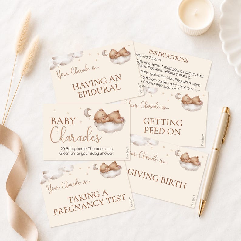 Baby Shower Game Charades in Teddy Theme 画像 3