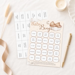Baby Shower Bingo Game in a Teddy Bear Theme for Neutral Baby Showers