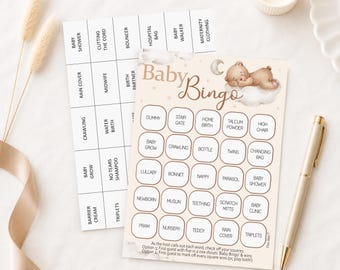 Baby Shower Bingo Game in a Teddy Bear Theme for Neutral Baby Showers