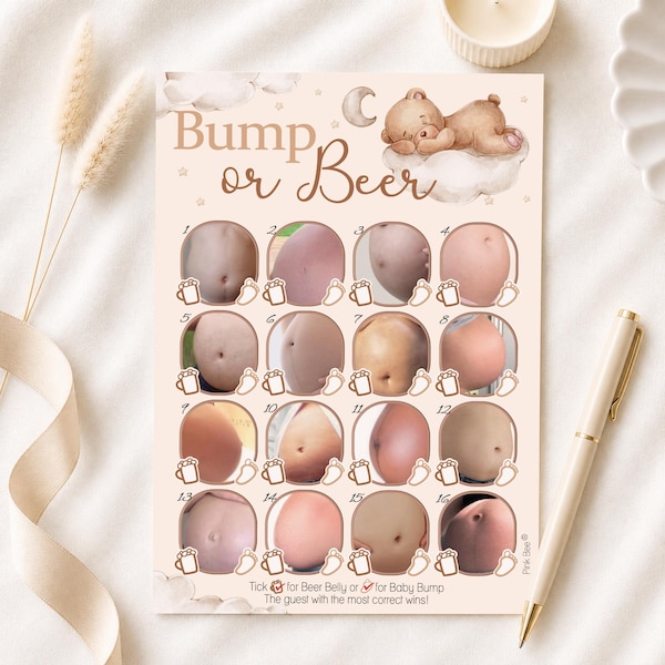 Baby Shower Game Bump or Beer in Teddy Bear Theme 10 - 40 Players