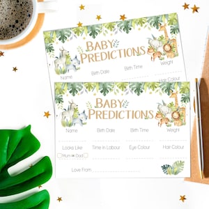 Baby Shower Game Prediction Cards in Baby Safari Theme 10 - 20 Players