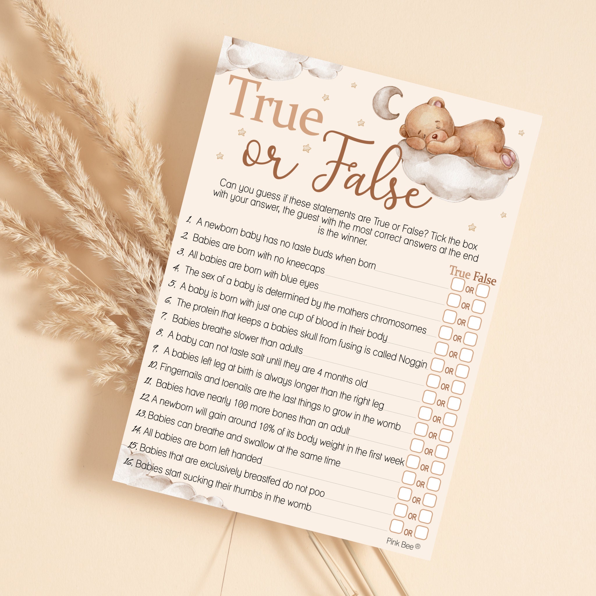 Baby Shower Game True or False in Teddy Bear Theme 10 - 40 Players - Etsy, image size:2048x2048