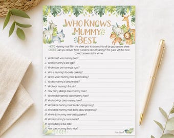 Baby Shower Game Who Knows Mummy Best in Baby Safari Theme 10 - 40 Players
