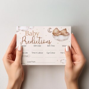 Teddy Bear Baby Shower Prediction Cards Keepsake Game Baby Predictions Cards Neutral Baby Shower image 3