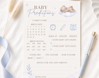 Blue Theme Teddy Baby Shower Prediction Cards, Bearly Wait Boy Keepsake Game A6 Baby Predictions