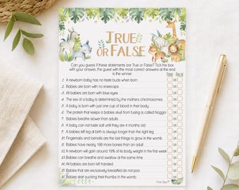Baby Shower Game True or False in Baby Safari Theme 10 - 40 Players