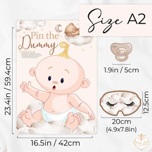 Baby Shower Game Pin The Dummy On The Baby in Teddy Bear Theme. Unisex/Neutral Colours with Bears and Clouds image 6