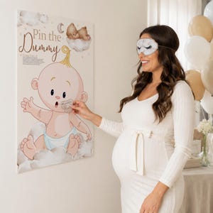 Baby Shower Game Pin The Dummy On The Baby in Teddy Bear Theme. Unisex/Neutral Colours with Bears and Clouds image 3