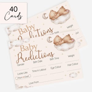 Teddy Bear Baby Shower Prediction Cards Keepsake Game Baby Predictions Cards Neutral Baby Shower 40 Guest