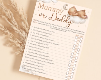 Baby Shower Game Mummy or Daddy in Teddy Bear Theme 10 - 20 Players