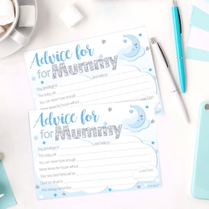 Baby Shower Keepsake Advice Cards in Blue Moon and Stars Theme 10 - 20 Guest Packs