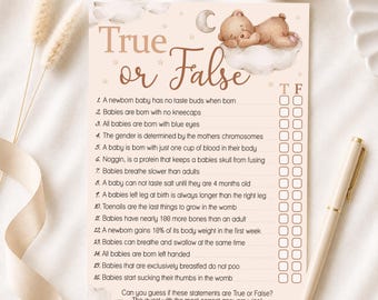 Baby Shower Game True or False in Teddy Bear Theme 10 - 40 Players