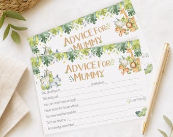 Baby Shower Keepsake Advice Cards in our Baby Safari Theme 10 - 40 Guest Packs