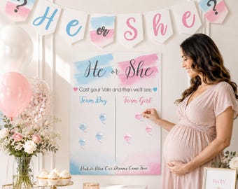 He or She? Gender Reveal Voting Sign Guessing Game Large A2 Size, Banner option