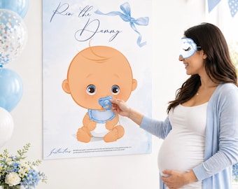 Baby Shower Game Pin The Dummy in Blue Bow Theme