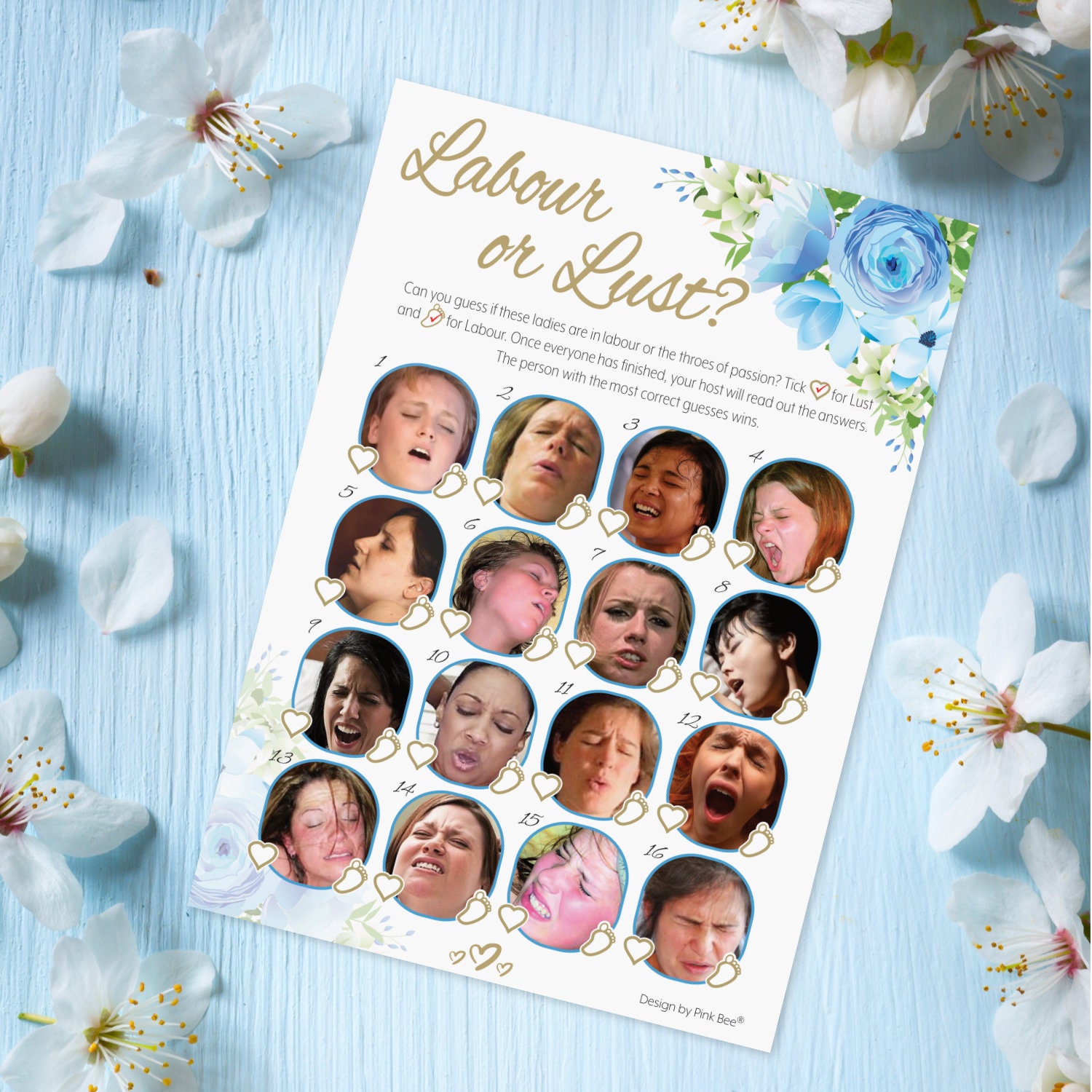 Baby Shower Game Labour or Lust in Blue Floral Theme 10 20 Etsy UK